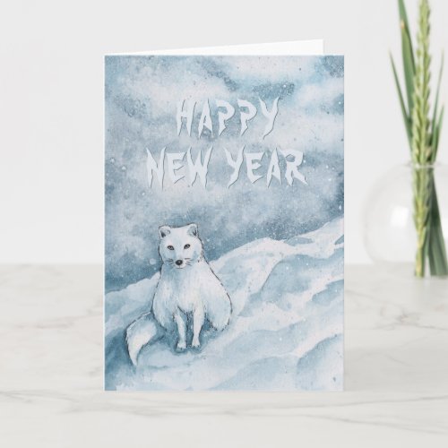 Happy New Year  Arctic Fox Greeting Card