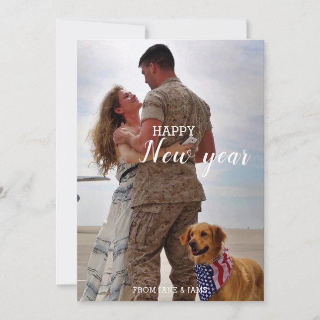 Happy New Year  Army Homecoming Photo Holiday Card (Front)