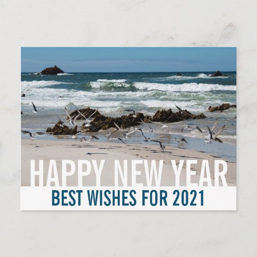 Happy New Year Australia Beach Landscape Birds Postcard