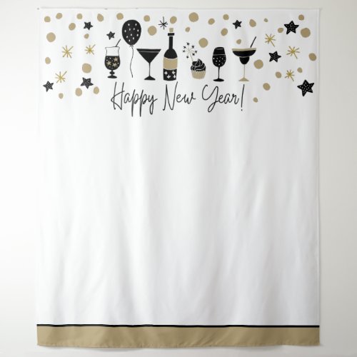 Happy New Year Backdrop Photos Gold Black White