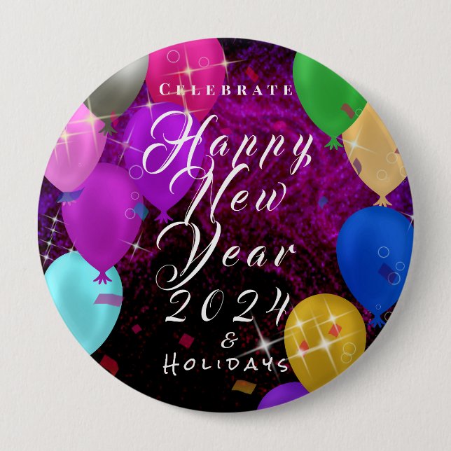 Happy New Year Balloon Button (Front)