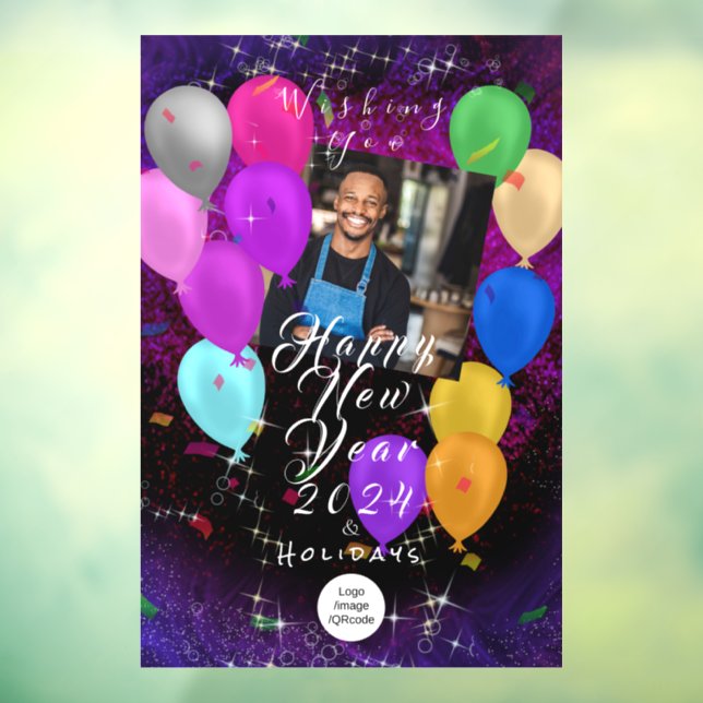 Happy New Year Balloon Photo Shop  Banner Window Cling (Sheet 3)