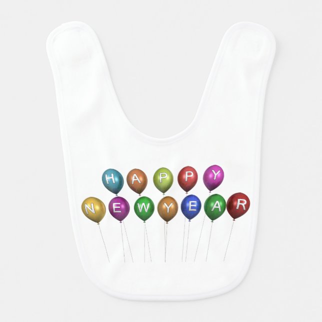 Happy New Year Balloons Baby Bib (Front)