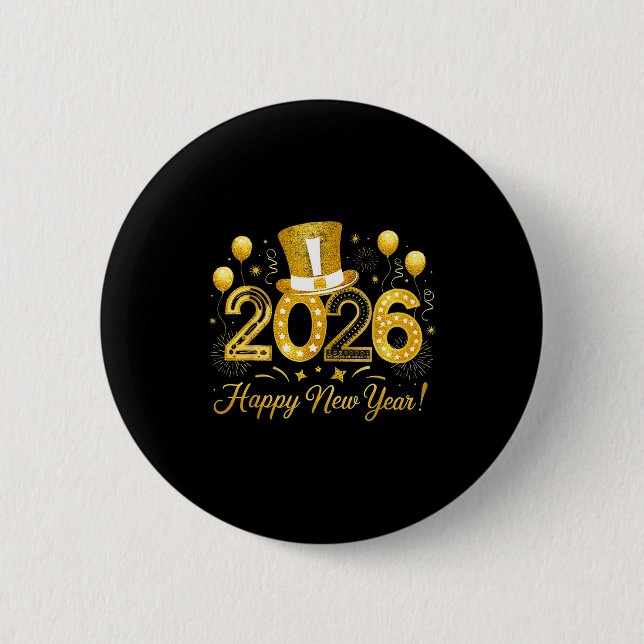 Happy New Year Balloons Party 2026 Together Family Button (Front)