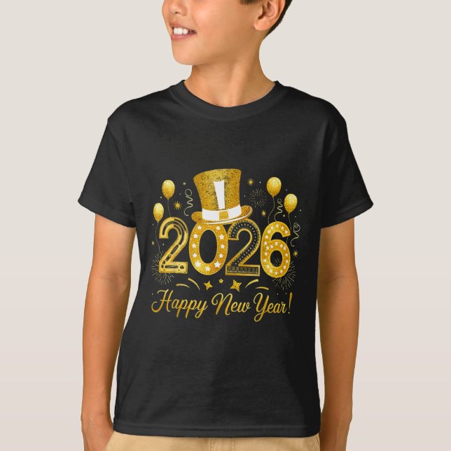 Happy New Year Balloons Party 2026 Together Family T-Shirt (Front)