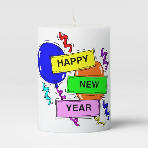 Happy New Year Balloons Pillar Candle