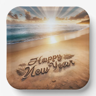 Happy New Year Beach Sunrise Paper Plates