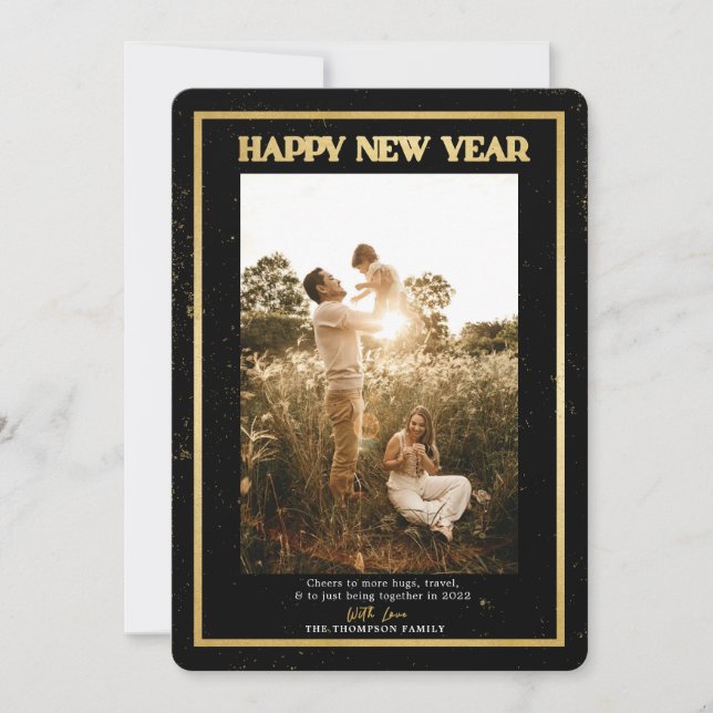 Happy New Year Being Together Black Photo Holiday Card (Front)