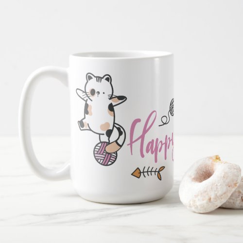 Happy New Year Between Kittens Balanced On A Yarn  Coffee Mug