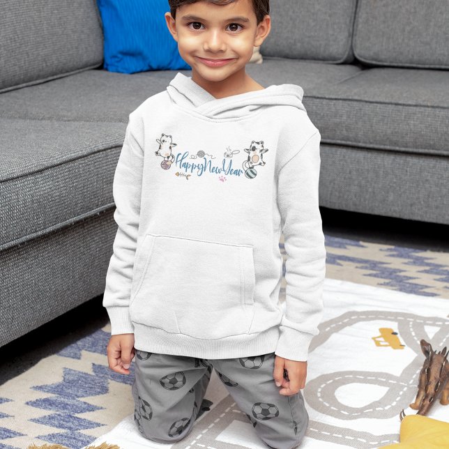 Happy New Year Between Kittens Balanced On A Yarn  Hoodie (Happy New Year Between Kittens Balanced On A Yarn Hoodie)