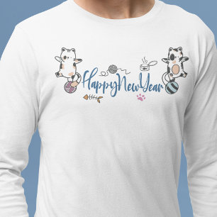 Happy New Year Between Kittens Balanced On A Yarn T-Shirt