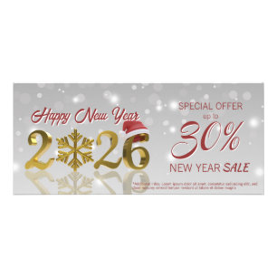 Happy New Year Big Gold 2026 Logo Discount Card