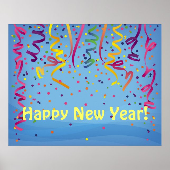 Happy New Year & Birthday Confetti Banner Poster (Front)