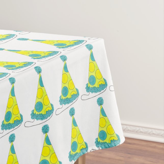 Happy New Year Birthday Party Hat Hats Print Tablecloth (In Situ)