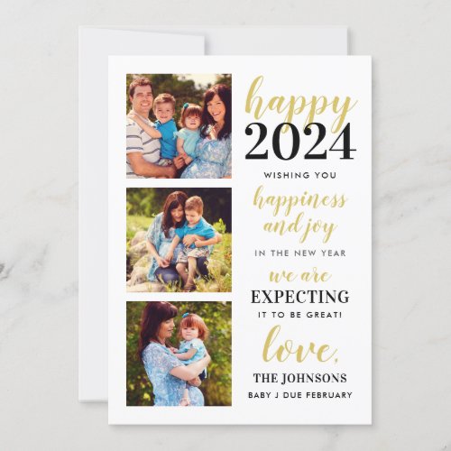 Happy New Year Black and Gold Expecting in 2024 Holiday Card
