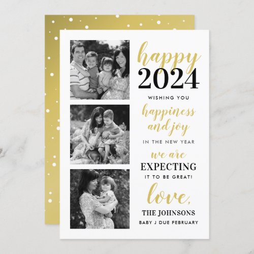Happy New Year Black and Gold Expecting in 2024 Holiday Card