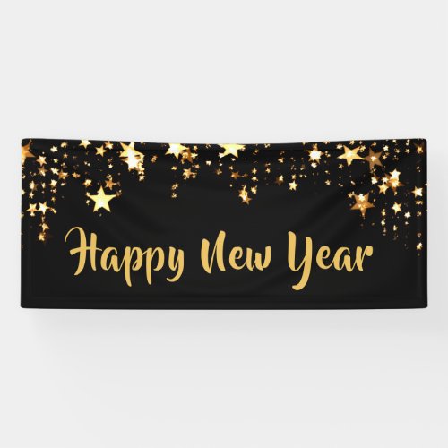 HAPPY NEW YEAR Black and Gold Stars Banner