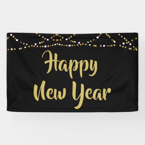 HAPPY NEW YEAR Black and Gold String Lights Banner