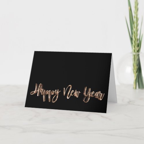 Happy New Year Black and Gold Text Elegant Holiday Card