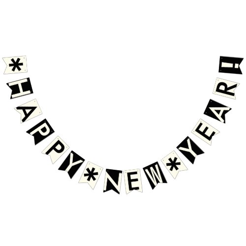 HAPPY NEW YEAR BLACK AND IVORY WHITE BUNTING FLAGS