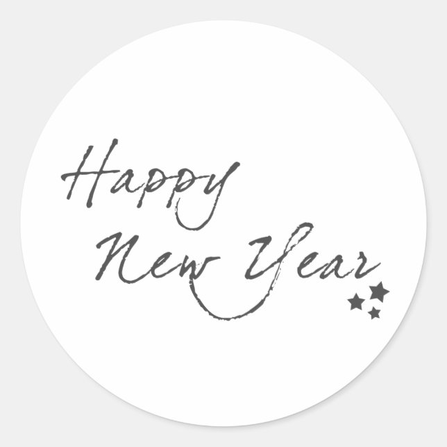 Happy New Year Black And White  Classic Round Sticker (Front)