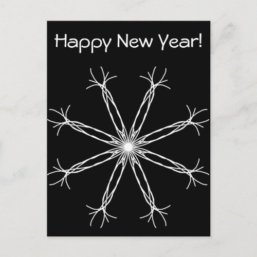 Happy New Year Black and White Kaleidoscope Star Holiday Postcard