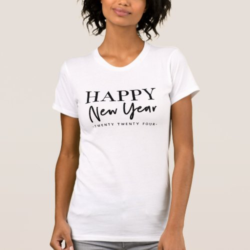 Happy New Year Black and White with 2024 Year T_Shirt