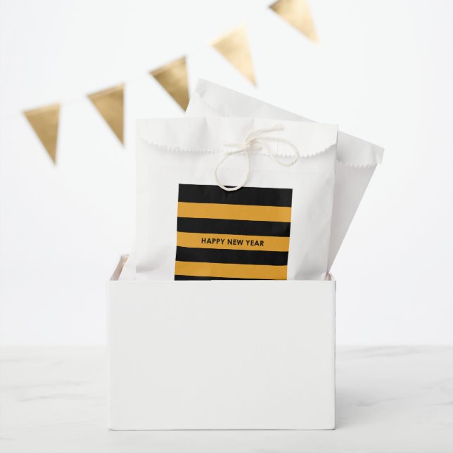 Happy New Year Black and Yellow Favor Bag (Party)