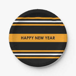 Happy New Year Black and Yellow Paper Plates