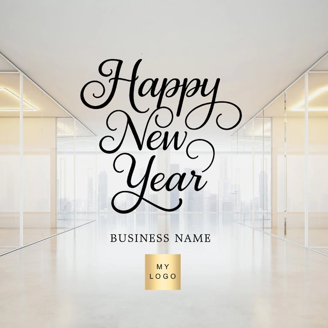 Happy New Year black business logo clear Window Cling (Creator Uploaded)