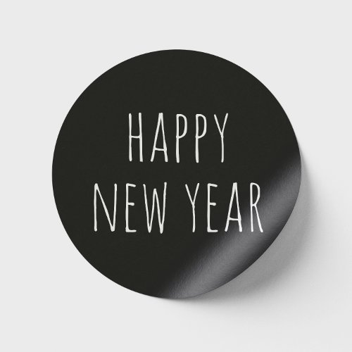 Happy New Year Black cute minimalist holidays Classic Round Sticker