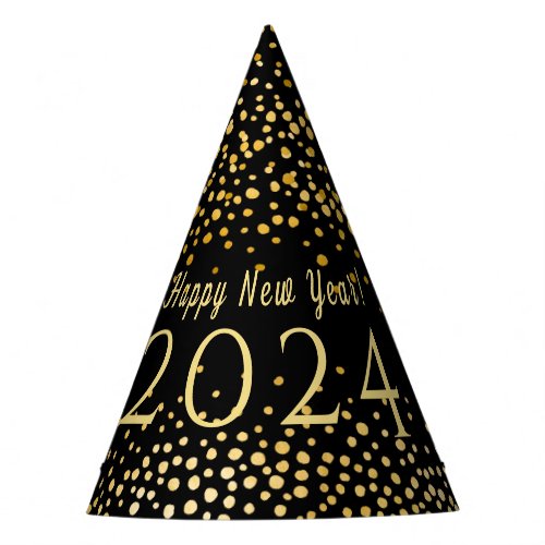 Happy New Year Black Faux Gold Confetti Holiday Party Hat