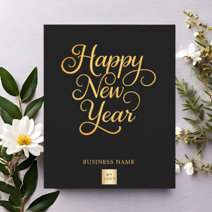 Happy New Year black gold business logo card