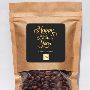 Happy New Year black gold business logo Square Sticker