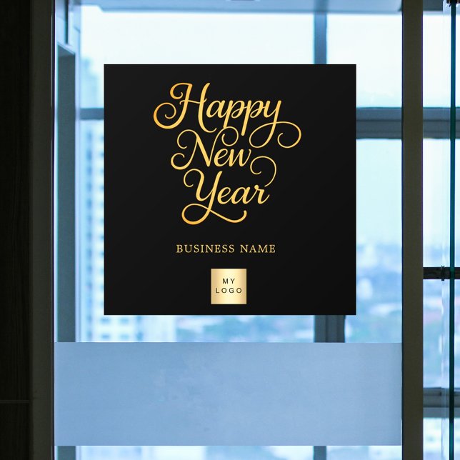 Happy New Year black gold business logo Window Cling (Creator Uploaded)