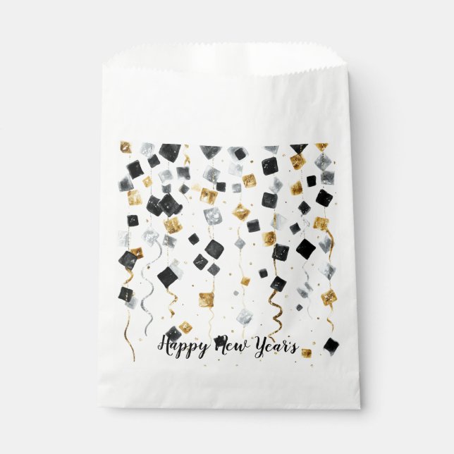 Happy New Year Black Gold Confetti Favor Bag (Front)