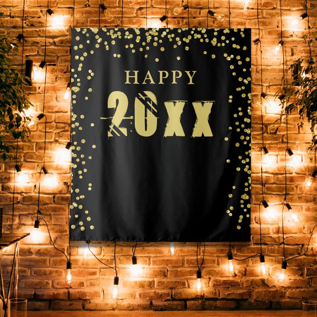 Happy New Year Black Gold Confetti Photo Backdrop (Creator Uploaded)