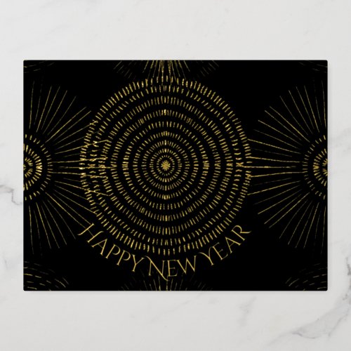 Happy New Year Black  Gold Glitter  Foil Holiday Postcard