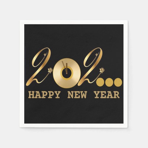 Happy New Year black Gold  Napkins