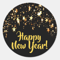 2024 happy new year,gold metallic sparkles classic round sticker