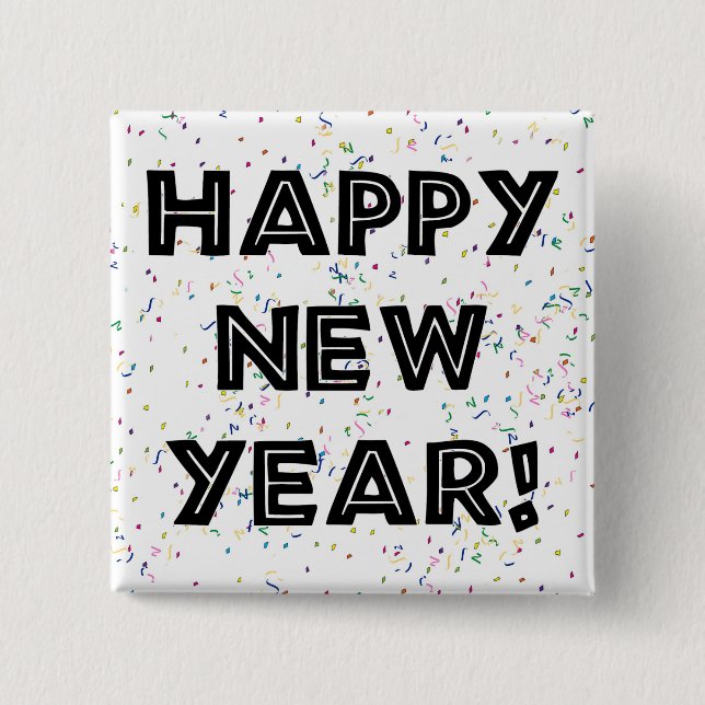 Happy New Year Black Text Pinback Button (Front)
