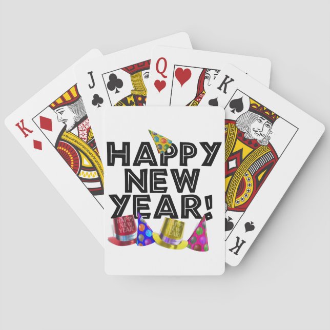 Happy New Year - Black Text with Party Hats Poker Cards (Back)