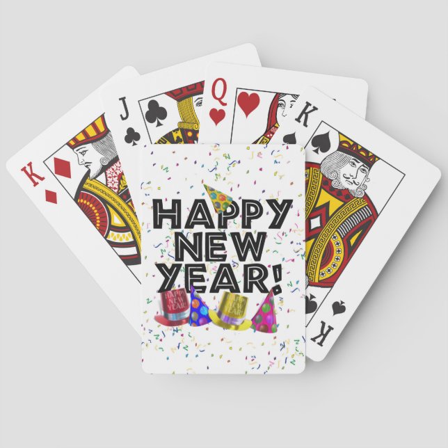 Happy New Year - Black Text with Party Hats Poker Cards (Back)