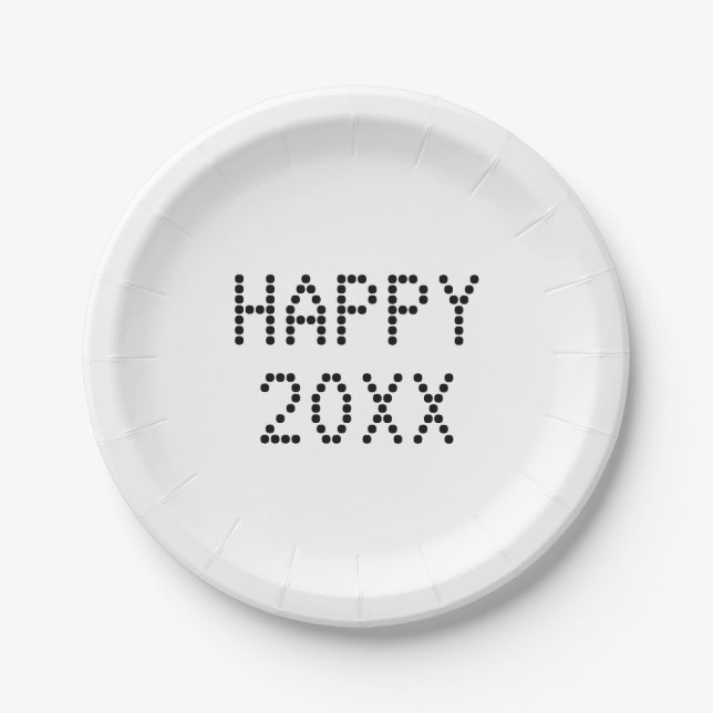 Happy New Year black white custom number modern Paper Plates (Front)