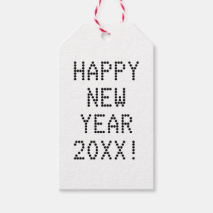 Happy New Year black white custom text modern Gift Tags