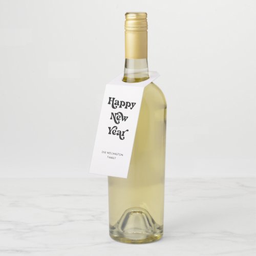 Happy New Year Black White Retro Typography  Bottle Hanger Tag