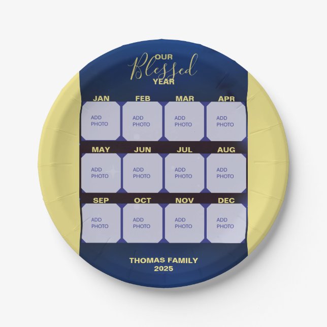 Happy New Year Blessed Year Photo Holiday Paper Plates (Front)