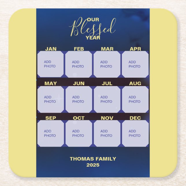 Happy New Year Blessed Year Photo Holiday  Square Paper Coaster (Front)
