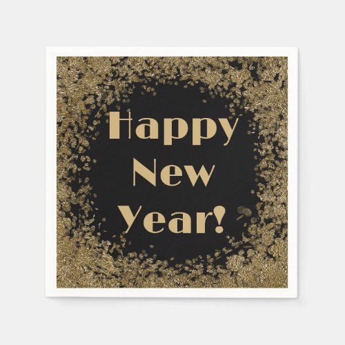 Happy New Year bling with gold and black Napkins