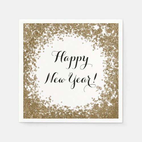 Happy New Year bling with gold and black Napkins